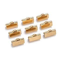 Golden Ion Plating(IP) 304 Stainless Steel Ribbon Crimp Ends, Golden, 9x15mm, Hole: 1.5mm
