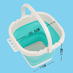 Turquoise Silicone Folding Brush Washing Bucket, with Handle, Painting & Drawing Supplies, Square, Turquoise, 11~20.5x17cm