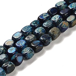 Prussian Blue Natural Dolomite Beads Strands, Dyed, Cuboid, Prussian Blue, 7~7.5x5~5.5x5~5.5mm, Hole: 1.2mm, about 55pcs/strand, 15.67~15.94 inch(39.8~40.5cm)