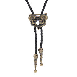 Skull Colliers lariat avec pendentifs en alliage de bronze antique, cravate bolo, crane, 39.37 pouce (100 cm)