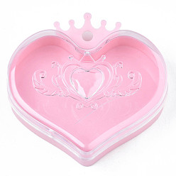 Pink Polystyrene Plastic Bead Containers, Candy Treat Gift Box, for Wedding Party Packing Box, Heart with Crown, Pink, 10.6x10.9x3.6cm, Hole: 7.5mm, compartment: 71.5x104mm