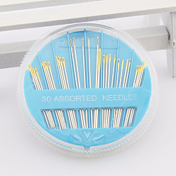 Deep Sky Blue 201 Stainless Steel Sewing Needles, Big Eye Needles, Big Eye Pointed Needles, for Embroidery, Patchwork, with Plastic Storage Box, Deep Sky Blue, Box: 62x7mm, Needle: 31~50x0.68~1.33mm, 30pcs/box