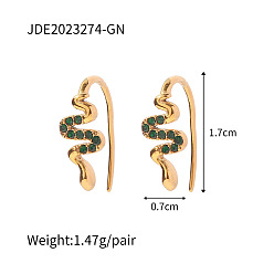 JDE2023274-GN 18K Gold Stainless Steel Snake Stud Earrings with Diamonds, Creative Ear Clip for European and American Trendsetters
