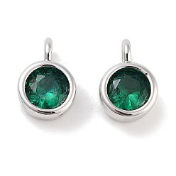 Зеленый Латунные микро проложить кубического циркония прелести, плоско-круглые, платина, зелёные, 9x6x3.5 мм, отверстие : 2 мм