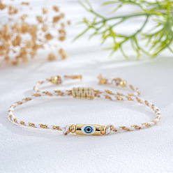 Белый Браслеты из латуни с эмалью и бусинами, имитирующими «оберег от сглаза», плетеные, регулируемые браслеты из полиэстера, белые, 11.02 дюйм (28 см)