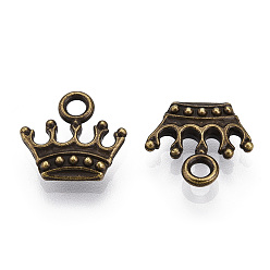 Antique Bronze Zinc Alloy Pendants, Lead Free & Cadmium Free, Crown Shape, Antique Bronze, 13x14x3mm, Hole: 2mm, about 5900pcs/5000g