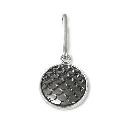 Gray Resin Flat Round with Mermaid Fish Scale Keychin, with Iron Keychain Clasp Findings, Gray, 2.7cm