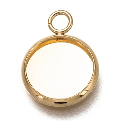 Real 18K Gold Plated 304 Stainless Steel Pendant Cabochon Settings, Plain Edge Bezel Cups, Flat Round, Real 18K Gold Plated, Tray: 10mm, 15.5x12x2mm, Hole: 2.4mm
