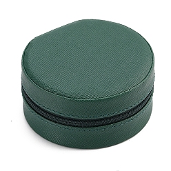 Green Round PU Leather Jewelry Zipper Boxes, Portable Travel Jewelry Organizer Case, for Earrings, Rings, Necklaces Storage, Green, 10x5cm