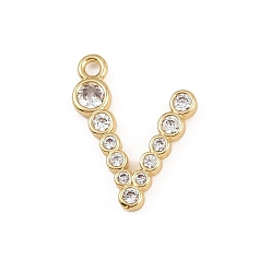 Letter V Латунные микро проложить кубического циркония подвески, стойки покрытие, долговечный, без кадмия и без свинца, реальный 18 k позолоченный, Буква V, 17x13x2 мм, отверстие : 1.5 мм
