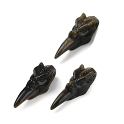 Золотой Обсидиан Готические подвески из натурального обсидиана с золотистым блеском, Подвески в виде черепа ворона на Хэллоуин, 47x14~14.5x15 мм, отверстие : 1.3 мм