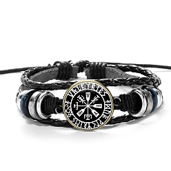 White Alloy Braided Bead Multi-Strand Bracelets, Glass Viking Rune Bracelet, White, Pattern: 3/4 inch(2cm)