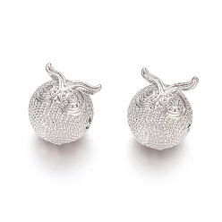 Platinum Brass Beads, with Cubic Zirconia, Long-Lasting Plated, Owl, Platinum, 12x11mm, Hole: 1.6mm