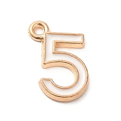 White Alloy Enamel Charms, Light Gold, Number 5 Charm, White, 13x9x1mm, Hole: 1.2mm