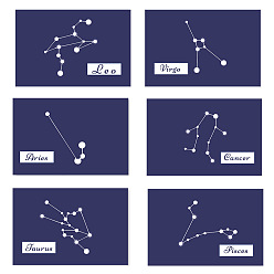 Midnight Blue 6Pcs Greeting Cards, Tent Card, with 6Pcs Envelope, Rectangle with Taurus & Aries & Leo & Cancer & Pisces & Virgo Constellation Pattern, Midnight Blue, Card: 100x150mm