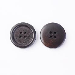 Coconut Brown Round 4-hole Basic Sewing Button, Wooden Buttons, Coconut Brown, about 23mm in diameter, 100pcs/bag