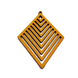 Verge D'or Gros pendentifs creux en bois, pour la fabrication de bijoux de boucles d'oreilles, losange, verge d'or, 60~70x2mm