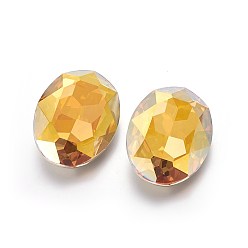 Crystal Silver Shade Faceted Glass Pointed Back Rhinestone Cabochons, Back Plated, Oval, Crystal Silver Shade, 39x28.7x10~10.5mm