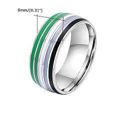 Green Rainbow Pride Flag Stainless Steel Finger Ring, Green, US Size 8(18.1mm)