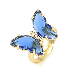 Dunkelblau Messing-Mikro pflastern Zirkonia Fingerringe, mit Glas, Schmetterling, Bleifrei und cadmium frei, langlebig überzogen, Gestell, echt 18 k vergoldet, dunkelblau, us Größe 6 (16.5 mm)