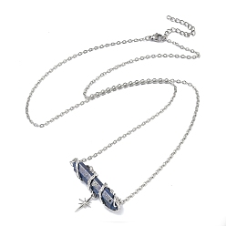 Ляпис-Лазурь Окрашенный натуральный лазурит, ограненный в форме заостренной пули, проволока, обмотанная подвеской в виде звезды, латунная цепочка., стойки покрытие, платина, 26.10 дюйм (66.3 см)