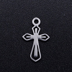Stainless Steel Color 201 Stainless Steel Tiny Cross Charms, Stainless Steel Color, 15x9x1mm, Hole: 1.5mm