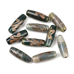 Другой Узор Тибетского стиля бусы дзи, природных бисера агат, окрашенная и подогревом, овальные, 28.5~32x10~12.5 мм, отверстие : 1.5~3 мм