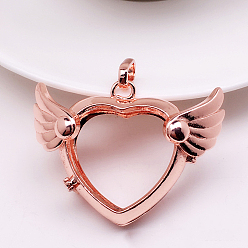 Rose Gold Brass Bead Cage Pendants, for Chime Ball Pendant Necklaces Making, Hollow, Heart with Wing Charm, Rose Gold, No Size