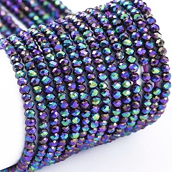  Electroplate Glass Beads Strands, Full Plated, Faceted, Rondelle, 2x1.5mm, Hole: 0.6mm, about 220~230pcs/Strand, 13.78~14.17 inch(35~36cm)
