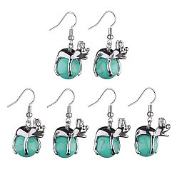 Синтетическая Бирюза Серьги с подвесками из синтетической зеленой бирюзы в виде лягушки, платиновые латунные украшения для женщин, 37 мм, штифты : 0.6 мм