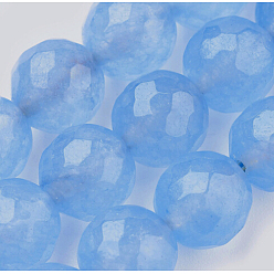 Light Sky Blue Natural Malaysia Jade Beads Strands, Dyed, Faceted, Round, Light Sky Blue, 8mm, Hole: 1mm, about 45pcs/strand, 14.9 inch