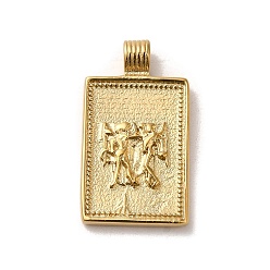Gemini 304 Stainless Steel Pendants, Rectangle with Constellations, Real 14K Gold Plated, Gemini, 25x14x2mm, Hole: 2mm