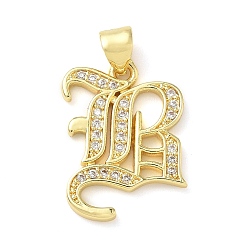 Letter B Латунные микро проложить кубического циркония подвески, стойки покрытие, без свинца и без кадмия, долговечный, реальный 18 k позолоченный, буквы, В письме, 21x15x1.8 мм, отверстие : 3.5x5 мм