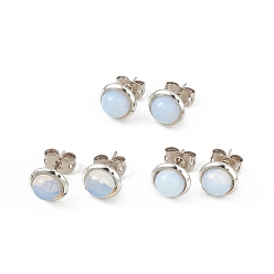 Opalite Opalite Half Round Stud Earrings, Platinum Brass Jewelry for Women, Cadmium Free & Lead Free, 14x8mm, Pin: 0.7mm