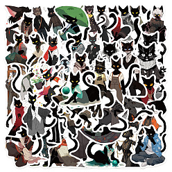 Mixed Color 50Pcs Black Cat PVC Waterproof Sticker Labels, Self-adhesion, for Suitcase, Skateboard, Refrigerator, Helmet, Mobile Phone Shell, Mixed Color, 40~70mm