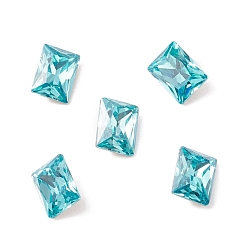 Cyan K9 Glass Rhinestone Cabochons, Pointed Back & Back Plated, Rectangle, Cyan, 8x6x3.5mm