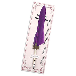 Purple Leaf Alloy Signature Pen, Feather Pen, Quill Pen, for Calligraphy Pen, Purple, 25~30cm