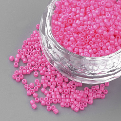 Hot Pink Baking Paint Cylinder Seed Beads, Uniform Size, Matte Style, Hot Pink, 1~1.5x1.5~2mm, Hole: 0.5mm, about 50g/bag, about 5000pcs/bag
