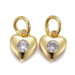 Clear Brass Micro Pave Cubic Zirconia Charms, Long-Lasting Plated, Real 18K Gold Plated, Heart, Clear, 7.5x7x3mm, Hole: 3mm