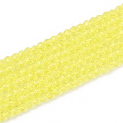 Желтый Прозрачные стеклянные бусины, граненые круглые, желтые, 2.3x2 мм, отверстие : 0.8 мм, около 145~150 шт / нитка, 34~35 см