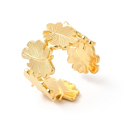 Real 18K Gold Plated Ion Plating(IP) 304 Stainless Steel Maple Leaf Open Cuff Ring for Women, Real 18K Gold Plated, Inner Diameter: US Size 6 3/4(17.1mm)