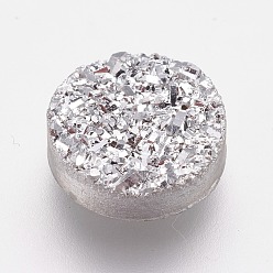 Silver Resin Imitation Druzy Quartz Cabochons, Flat Round, Silver, 10x3~4mm