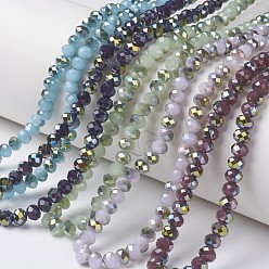 Mixed Color Electroplate Glass Beads Strands, Imitation Jade Beads, Pearl Luster Plated, Half Green Plated, Faceted, Rondelle, Mixed Color, 6x5mm, Hole: 1mm, about 85~88pcs/strand, 16.1~16.5 inch(41~42cm)