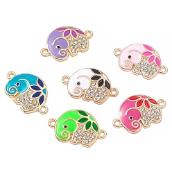 Mixed Color Alloy Crystal Rhinestone Connector Charms, with Enamel, Elephant Links, Light Gold, Mixed Color, 14.5x23x3mm, Hole: 1.6mm