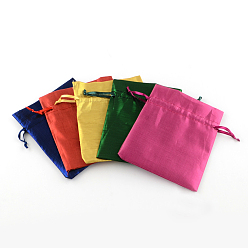 Mixed Color Rectangle Cloth Bags, with Drawstring, Mixed Color, 9x6.5cm