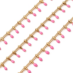 Ярко-Розовый 304 из нержавеющей стали обуздать цепи, с эмалевыми подвесками и шпулей, пайки, ионное покрытие (ip), золотые, ярко-розовый, очарование: 6x1.5x2 мм, ссылка: 2x1.5x0.3 mm, около 16.4 футов (5 м) / рулон