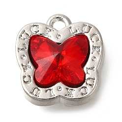 Красный Стойки подвески обшивки сплава, со стразами, бабочка, красные, 13x12.5x7 мм, отверстие : 1.4 мм