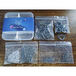 Stainless Steel Color Unicraftale DIY Heart Drop Earring Making Kit, Including 304 Stainless Steel Linking Ring & Earring Hook & Pin & End Chains & Jump Rings, Plastic Ear Nuts, Stainless Steel Color, Linking Rings: 30pcs/box