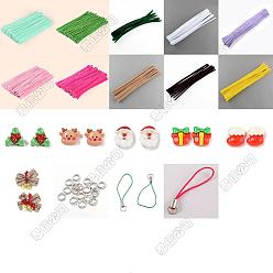 (52) Непрозрачная лаванда Наборы для самостоятельного изготовления рождественских подвесок, включая ершики для чистки труб, плюшевые палочки своими руками, смола декодирует кабошоны, Перейти латунные, ремешки из полиэстера, разноцветные, 300x5~6 мм