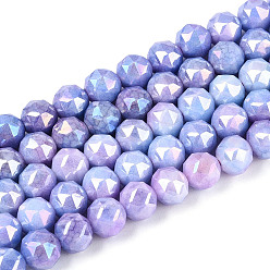 Сливовый Антикоррозийные гальванические стеклянные бусины, имитация драгоценных камней, круглые, с покрытием AB цвета, граненые, два тона, слива, 7~8 мм, отверстие : 1~1.2 мм, около 51 шт / нитка, 14.96 дюйм (38 см)